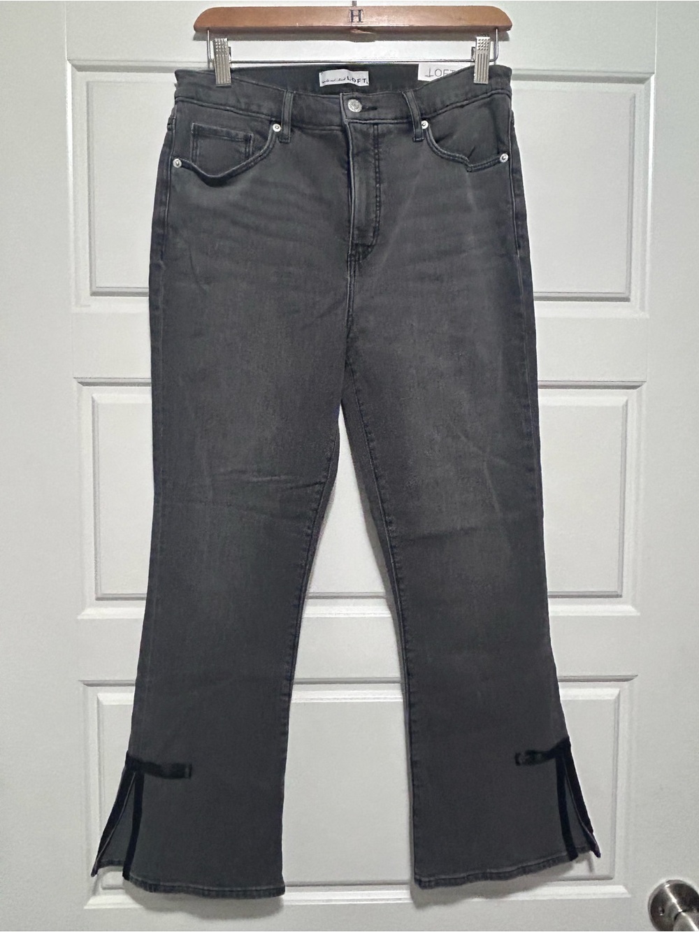 LOFT Black Cropped Ankle Jeans with Back Slit